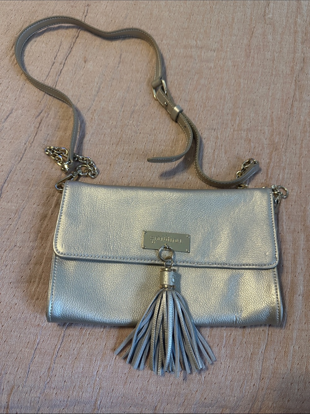 Spartina Metallic Silver Crossbody Bag with Tassel